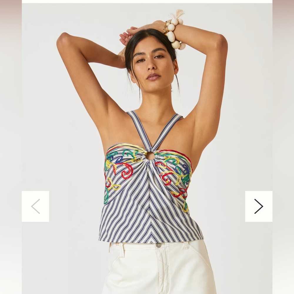 Avril Emroidered Striped Knit Halter
